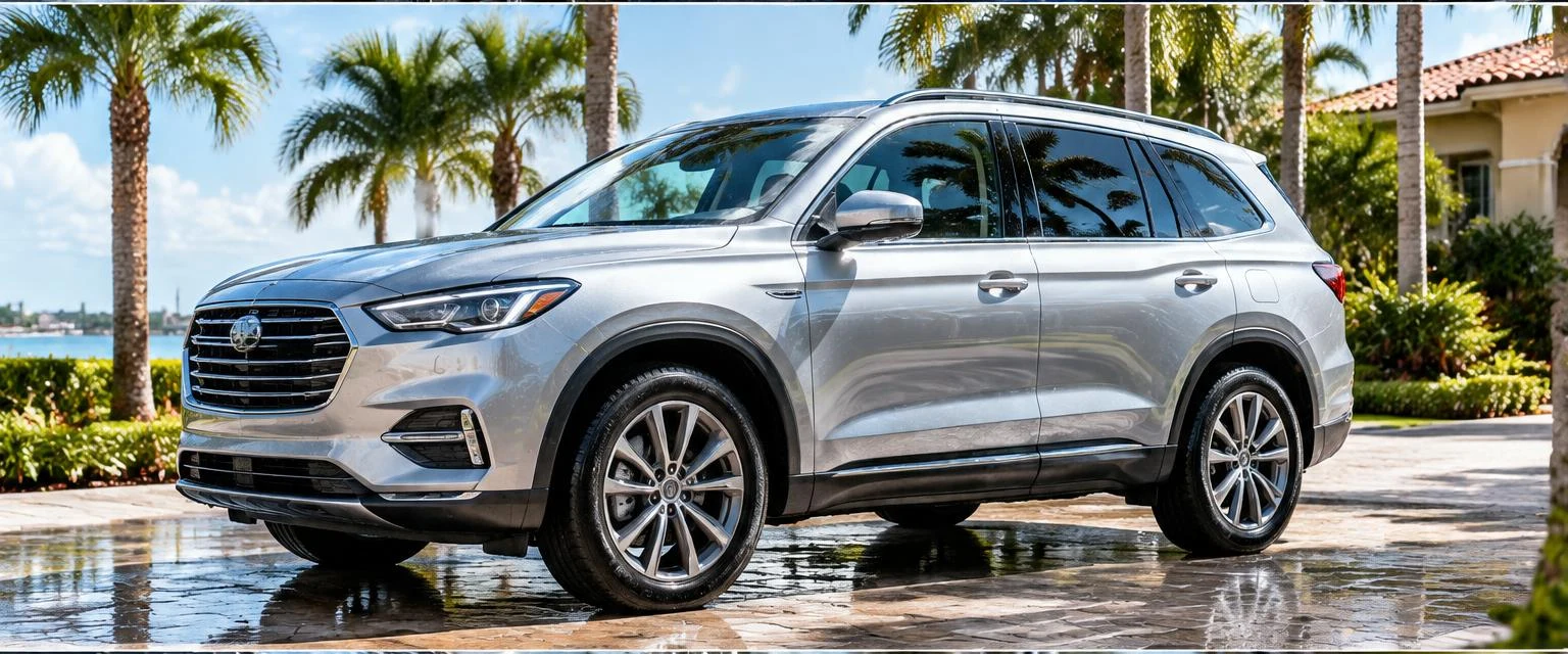 Clean silver vehicle in a sunny Florida driveway