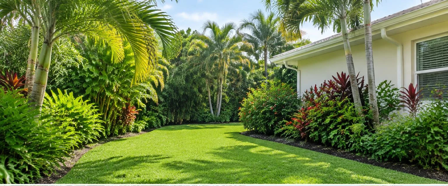 Lush Florida backyard with tropical greenery