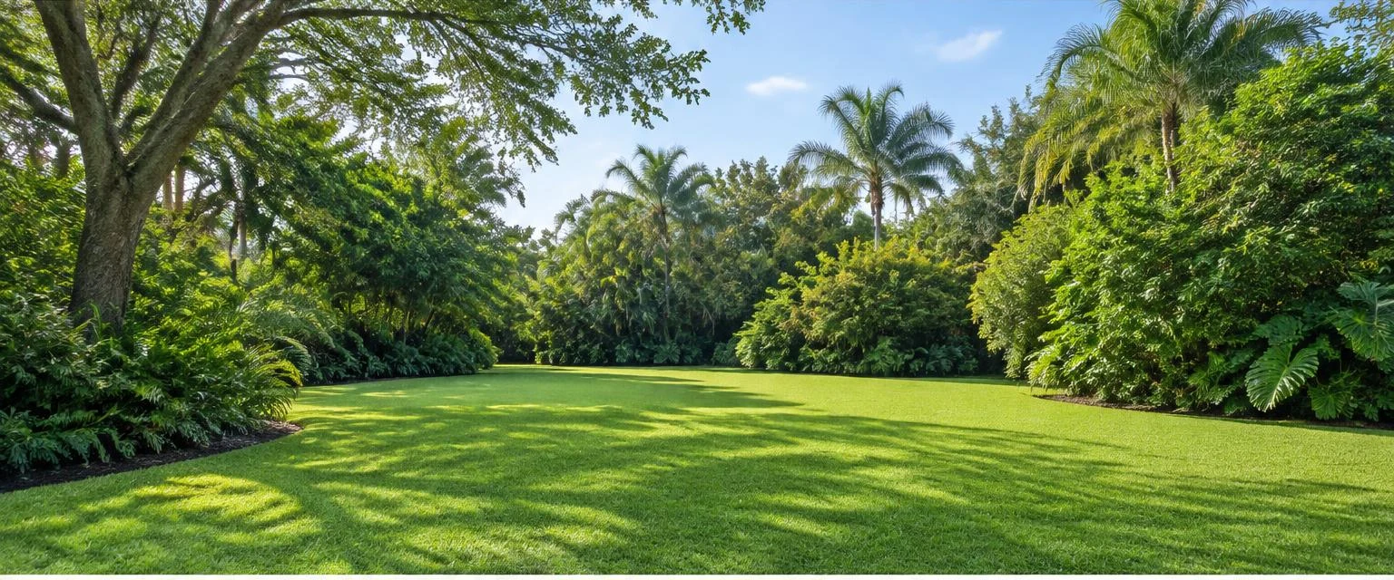 Illustrative tropical lawn and greenery in a South Florida yard